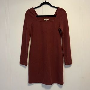 NWT Ribbed Square-neck Long-sleeve Mini Dress - Burgundy